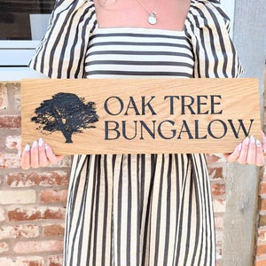 House name or number with street engraved oak sign with image.