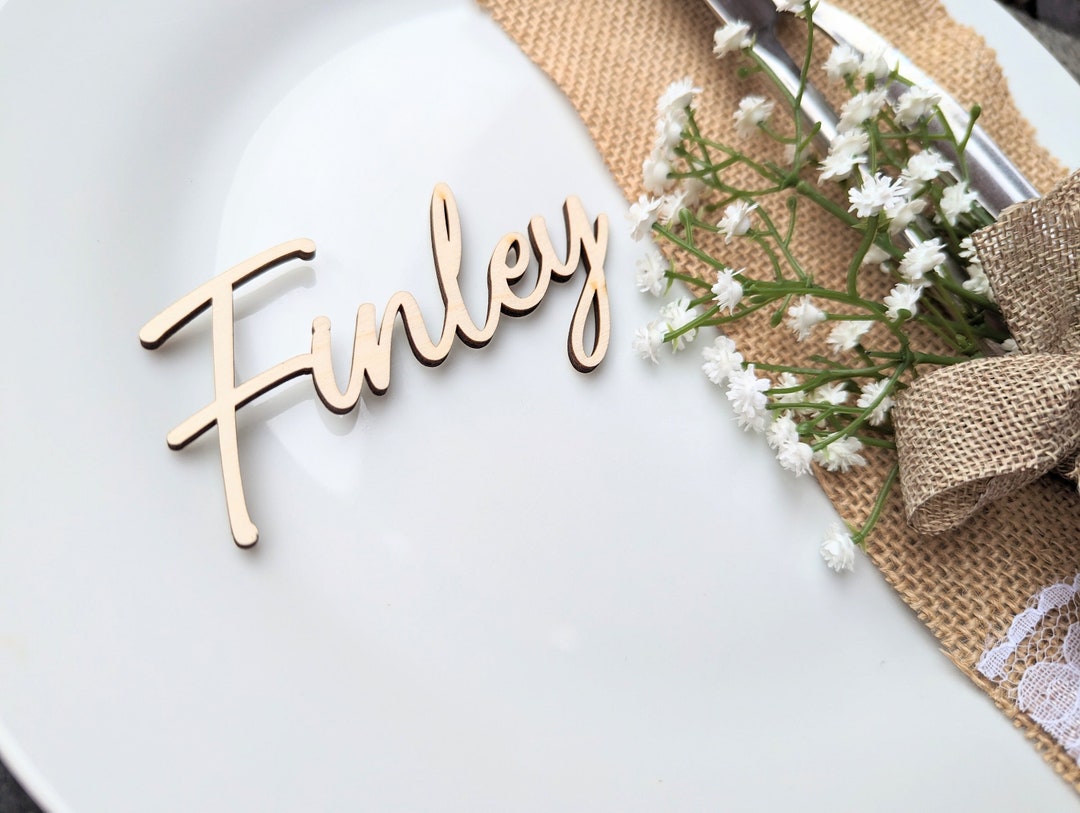 Glam Wooden Wedding Name Places. Cursive Wood Place Names. Wood Wedding Names. Wedding Favours