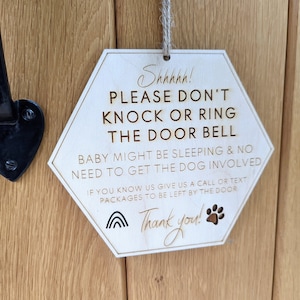 Personalised please don't ring the doorbell our baby is sleeping and our dog will bark sign - Don't wake the baby or disturb the dog sign