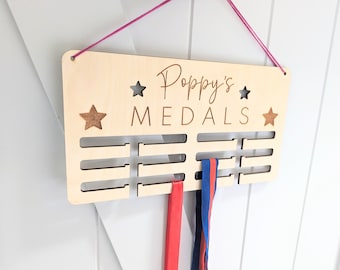 Personalised medal holder. Wooden wall medal hanger. Personalised medal display. Running, cycling, football, gymnastics medal holder.