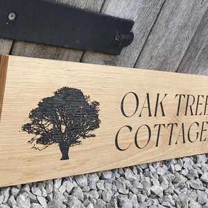 House name or number with street engraved oak sign with image.
