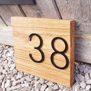 Address Sign Made From a Solid Oak Base and Raised Black Acrylic- House Number Wood Plaque - Any Word Oak Outdoor Sign - House Name Sign