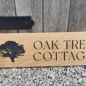 House name or number with street engraved oak sign with image.