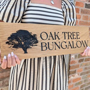 House name or number with street engraved oak sign with image.