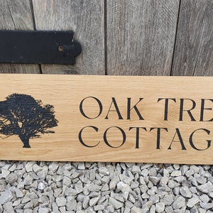 House name or number with street engraved oak sign with image.