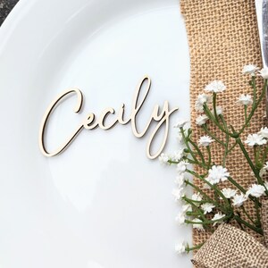 Calligraphy Rustic Style Wooden Wedding Name Places. Cursive Wood Place Names. Wood Wedding Names. Wedding Favours. Name Tags for Weddings.