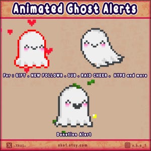 Pakket met geanimeerde streams voor geesten |Twitch-meldingen | Leuke spookstream-overlays |  Meldingen voor spookachtige geesten | Geanimeerde Halloween-pixelmelding