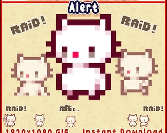 Alertas de transmissão de gatos animados | Alerta de invasão do Twitch | Sobreposição de transmissão de invasão fofa | Alertas de gatos | Alerta de gatinho fofo em pixel art