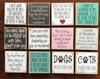 Small wood signs / Word blocks / Funny sayings