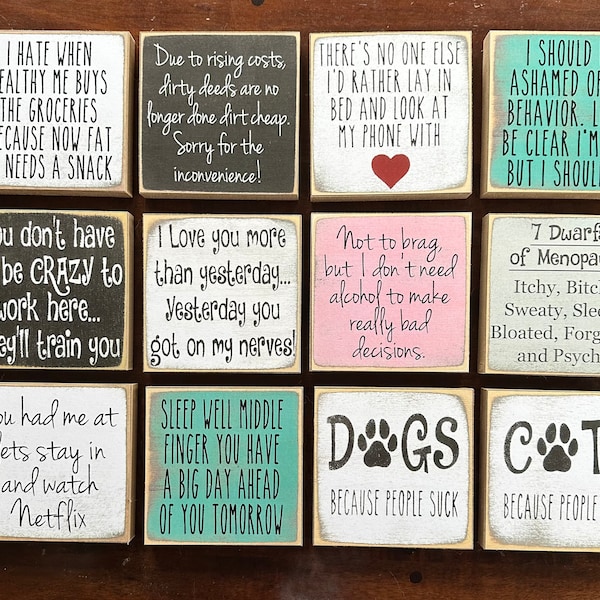 Small wood signs / Word blocks / Funny sayings