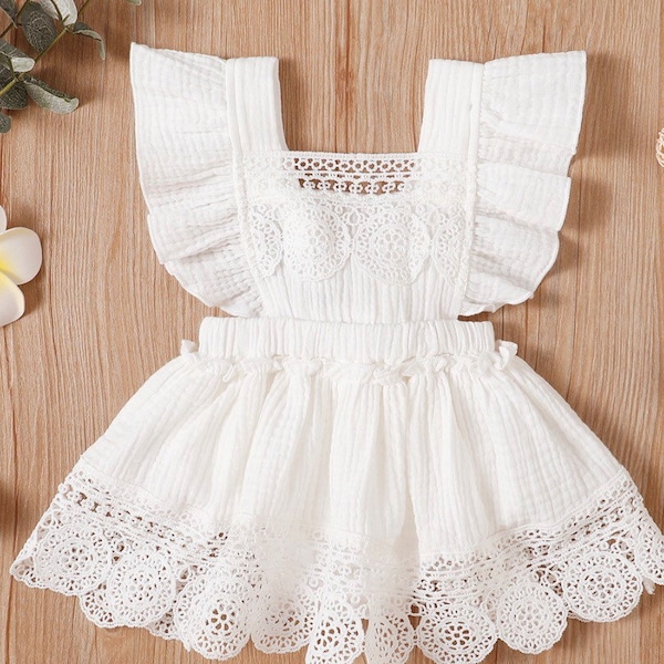 Vintage Style Lace Bodysuit, Baby Girl White Bodysuit, Summer Dress Square Collar,  Lace Trim Bodysuit, Baby Girl Summer Outfit 0-24 Months