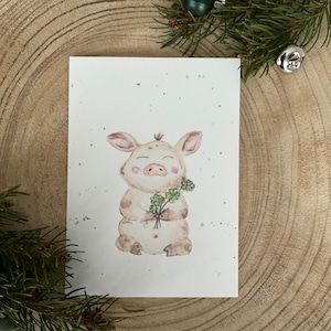 Postkarte Schwein Glück