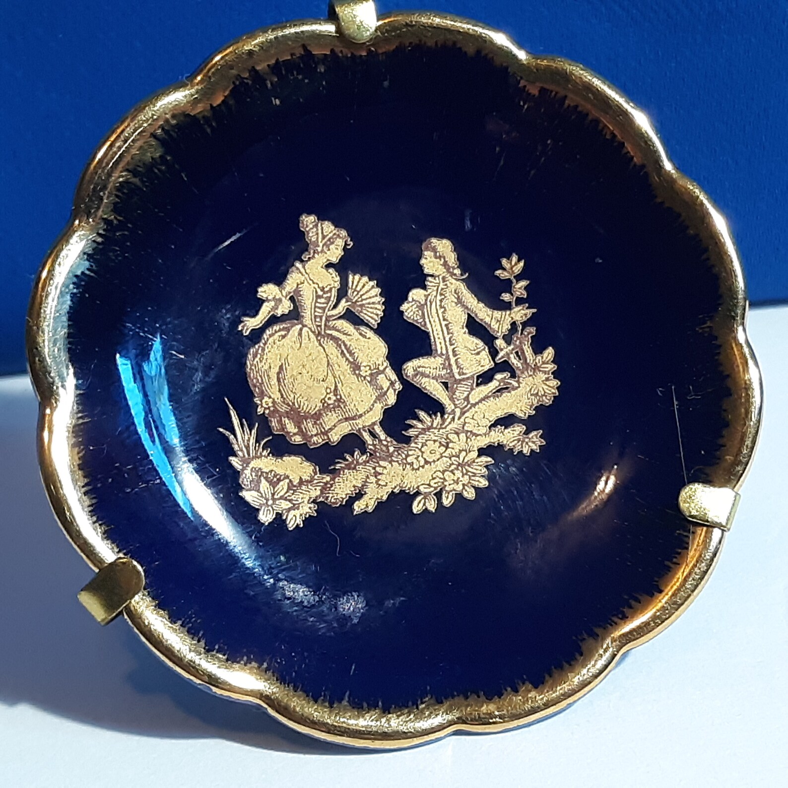 1960 Limoges Miniature Cobalt Blue Plate With Golden Scene Etsy
