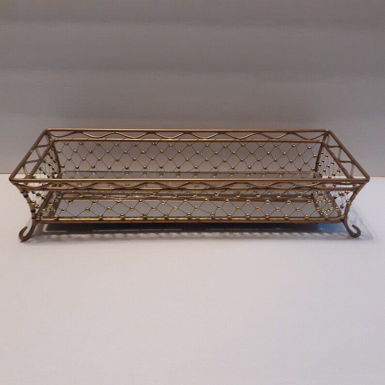 Circa 1970s Vanity Tray Mirror Bottom Basketweave Sides With Etsy