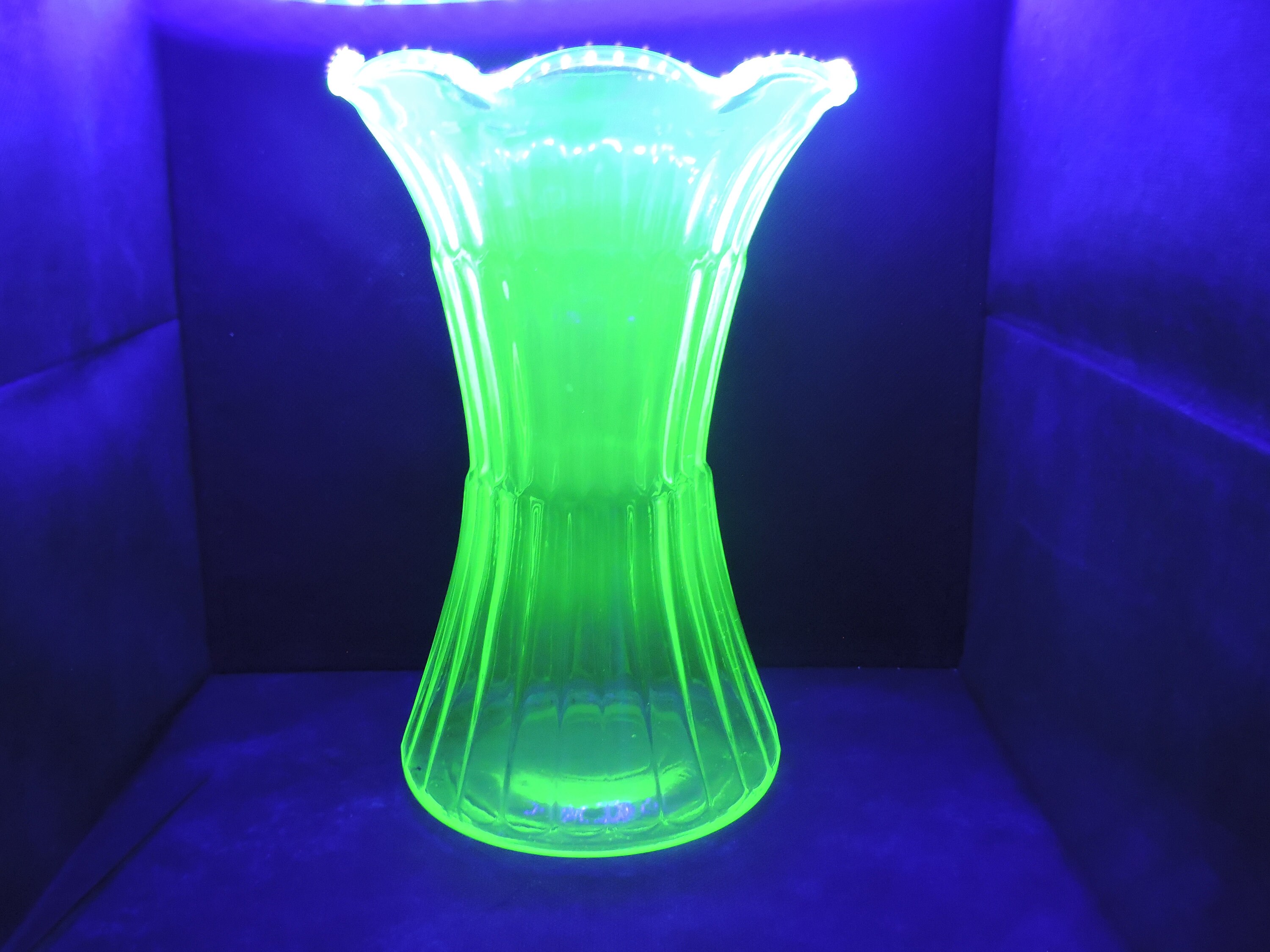Vintage Tiffin Uranium Green Glass Fluted Ribbed Vase Circa Etsy