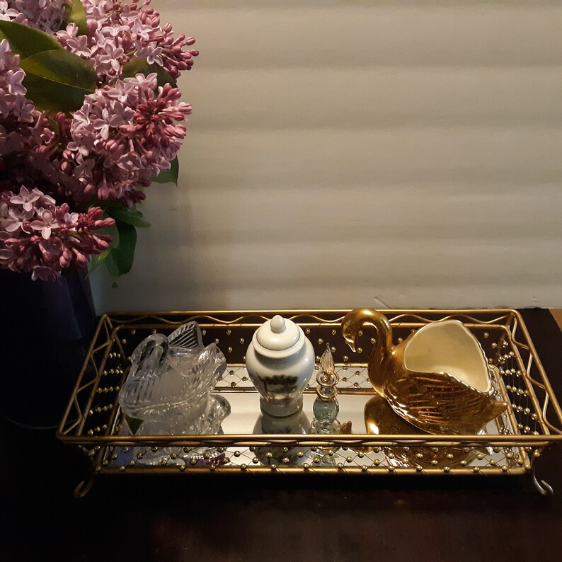 Circa 1970s Vanity Tray Mirror Bottom Basketweave Sides With Etsy