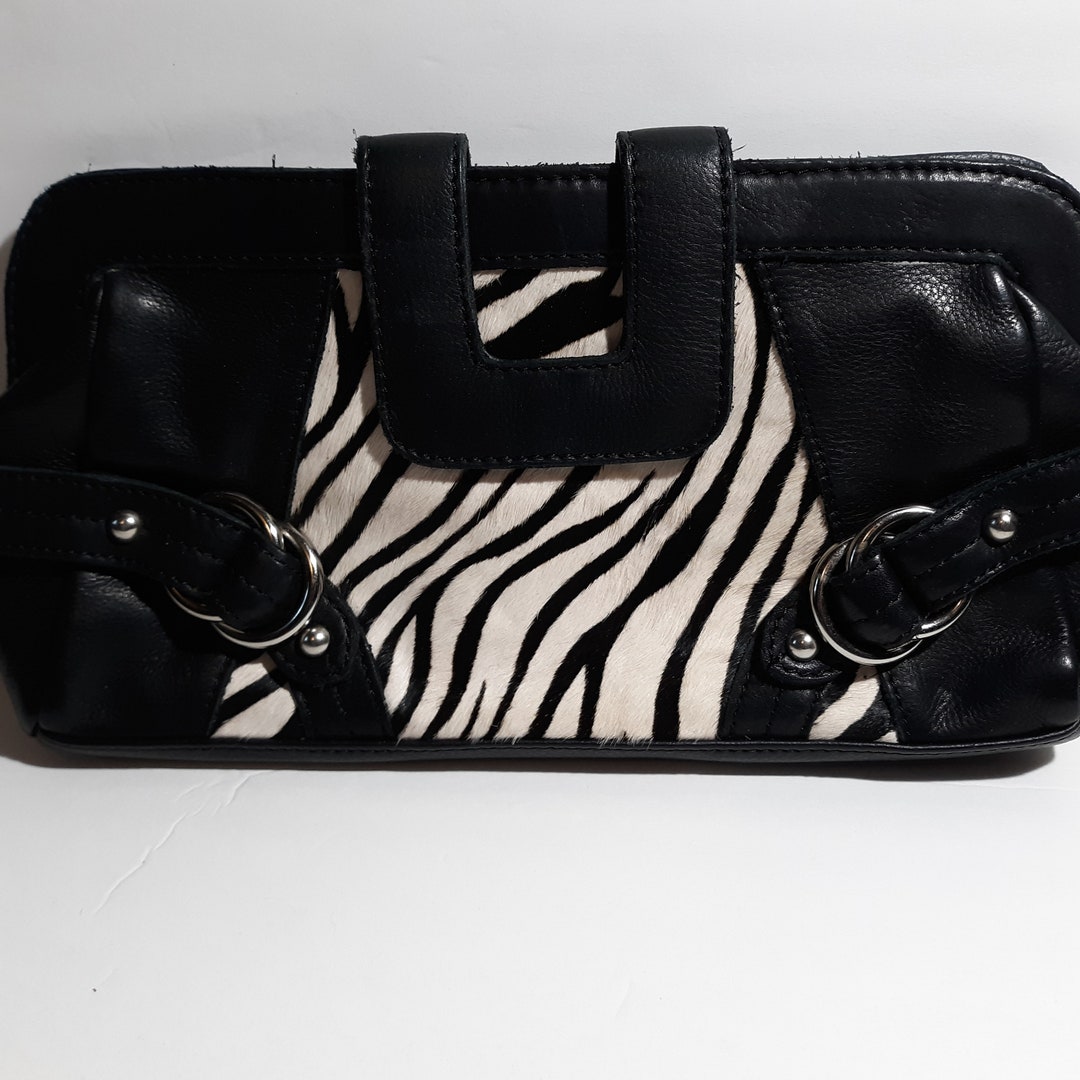 Laura Ashley Zebra Black Leather Clutch Circa 1970s Etsy