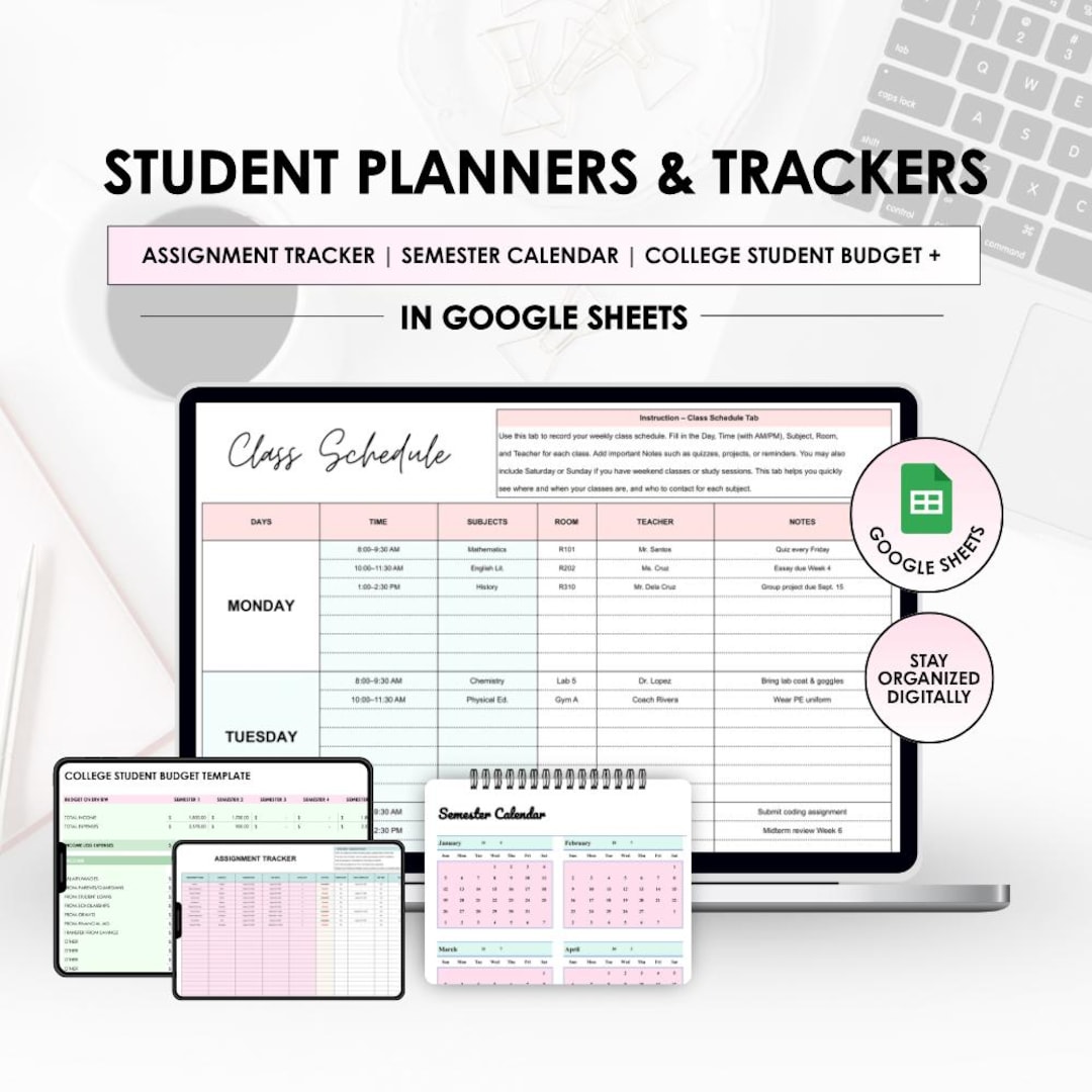 Student Digital Planner, Google Sheets Templates Bundle, Editable ...