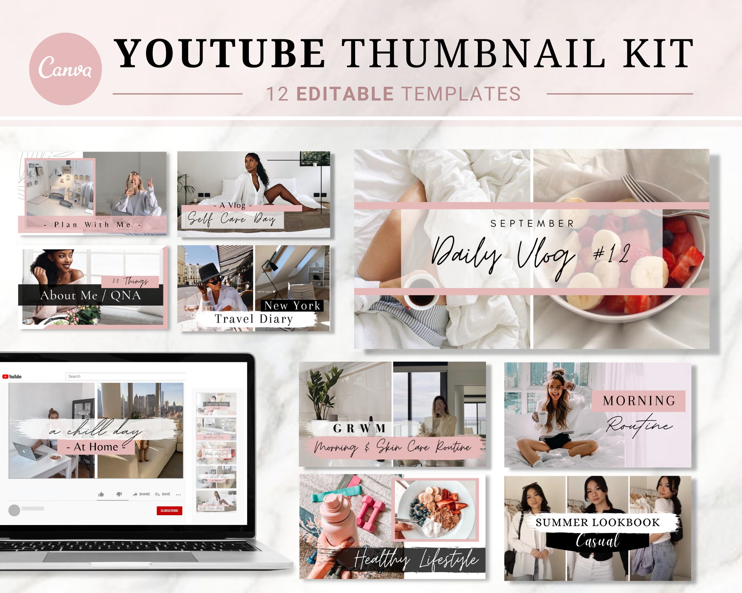 YouTube Thumbnail Kit l 12 Personalized Thumbnails l Branding Package…