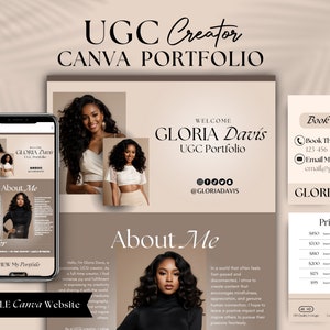 Modelo de portfólio UGC Canva | Modelo de site Canva | Página inicial UGC | Modelo de site Canva | Site editável do Canva