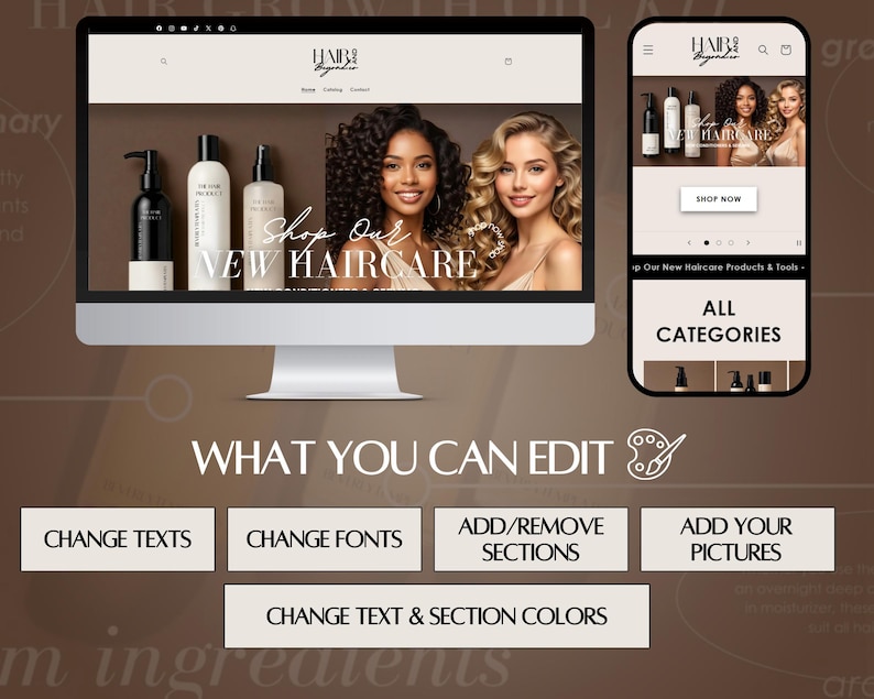 Shopify Theme Hair | Shopify website template for hair businesses | Editable Shopify website theme image 4