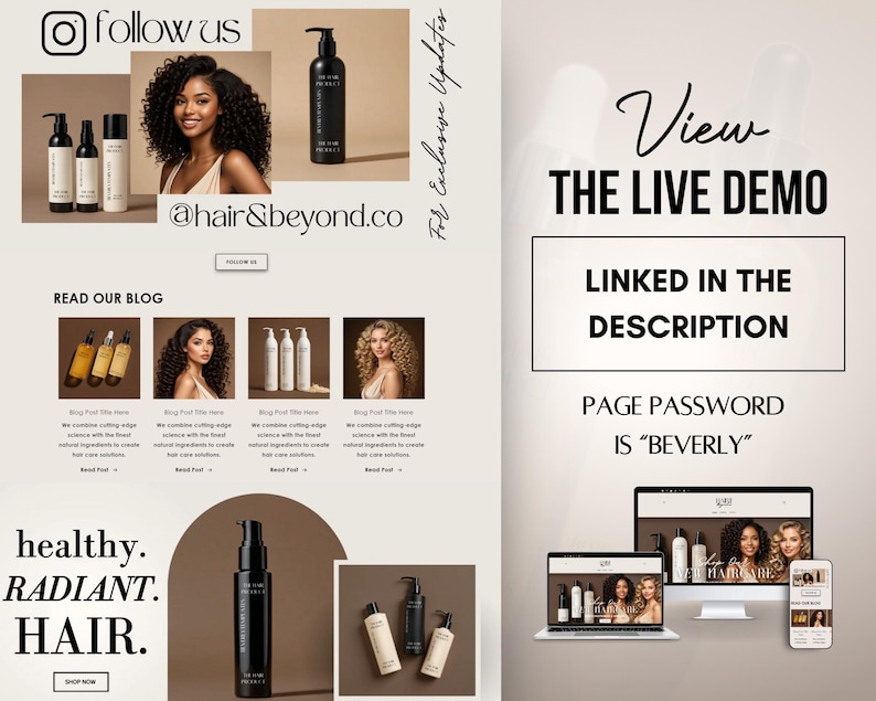 Shopify Theme Hair | Shopify website template for hair businesses | Editable Shopify website theme image 3