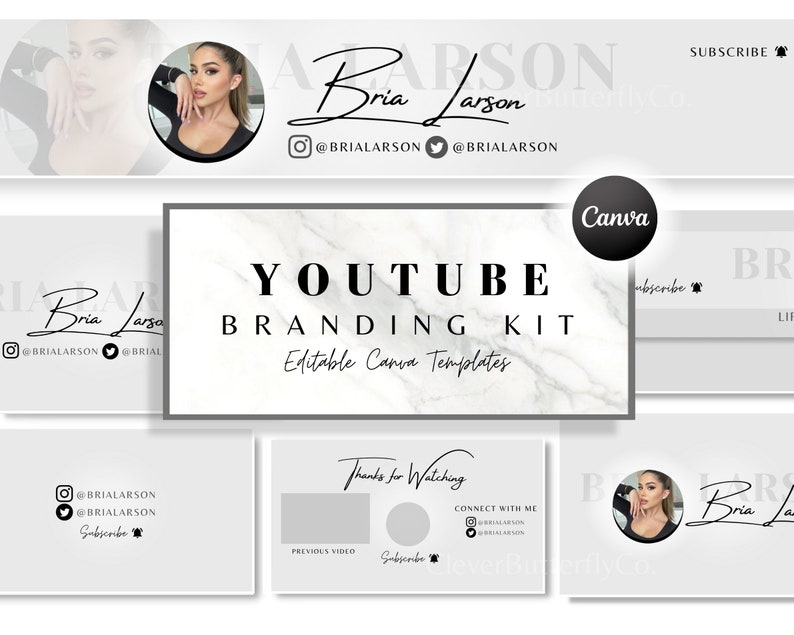 YouTube Branding Kit l Editable Banners, Intros & Outro Templates l Editable Canva templates 