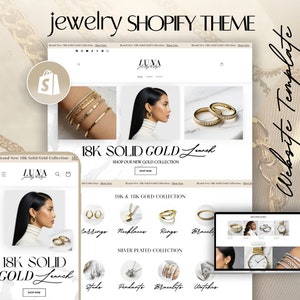 Peut inclure: Une maquette de site Web pour une bijouterie appelée Luna Jewelry Boutique. Le site Web propose une variété de bijoux en or et en argent, notamment des boucles d'oreilles, des colliers, des bagues, des bracelets et des montres. Le site Web propose également un appel à l'action pour acheter la nouvelle collection d'or.