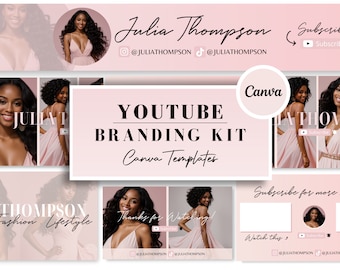 YouTube-varumärkespaket Pastellrosa l Redigerbara banners, intro- och outromallar l Redigerbara Canva-mallar