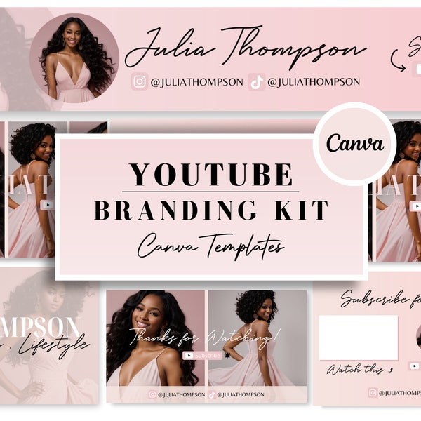 YouTube Branding Kit Pastel Pink l Editable Banners, Intros & Outro Templates l Editable Canva templates