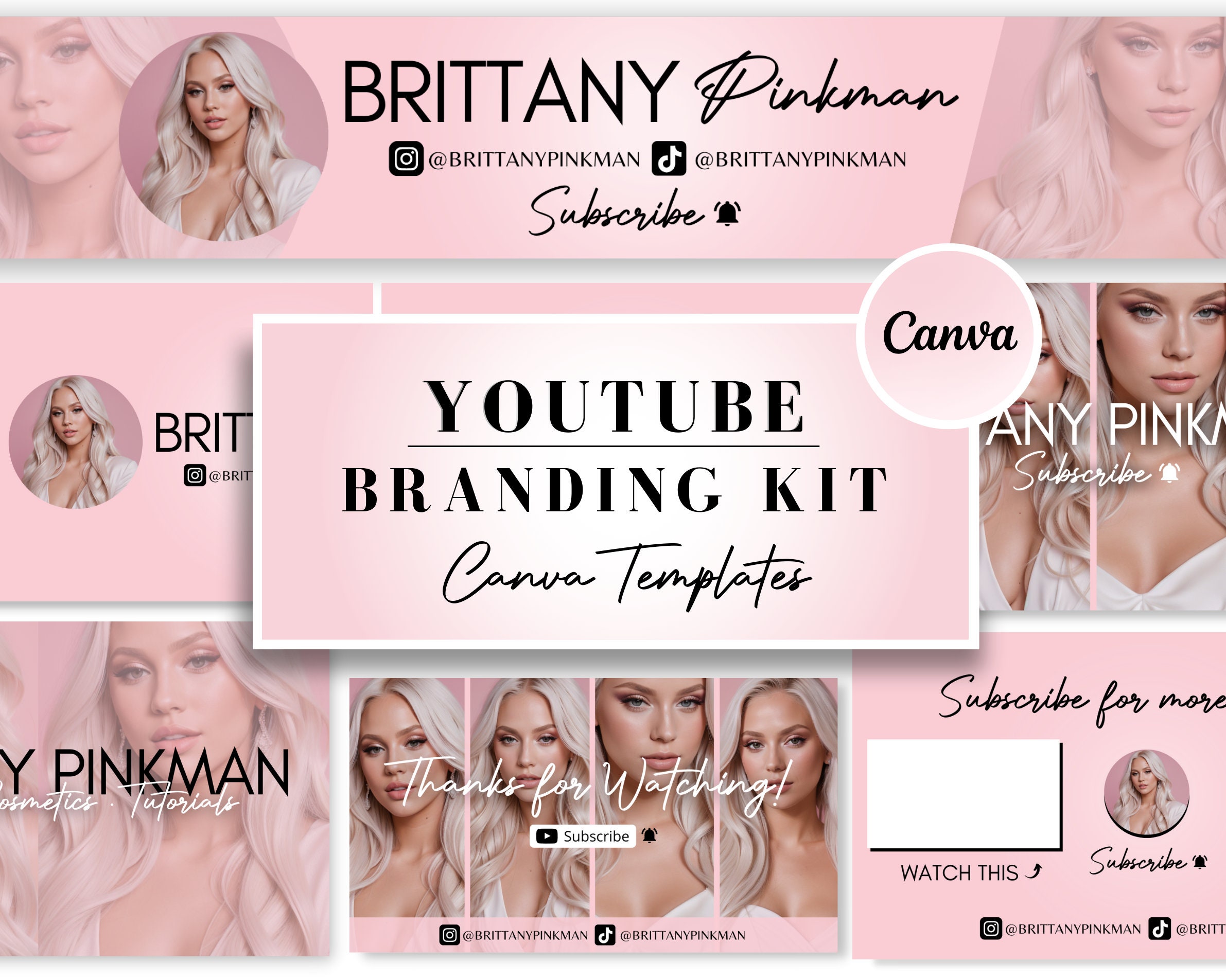 Youtube Branding Kit Pink L Editable Banners, Intros & Outro Templates ...