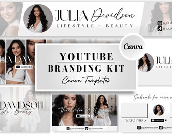YouTube Branding Kit Minimalist l Editable Banners, Intros & Outro Templates l Editable Canva templates