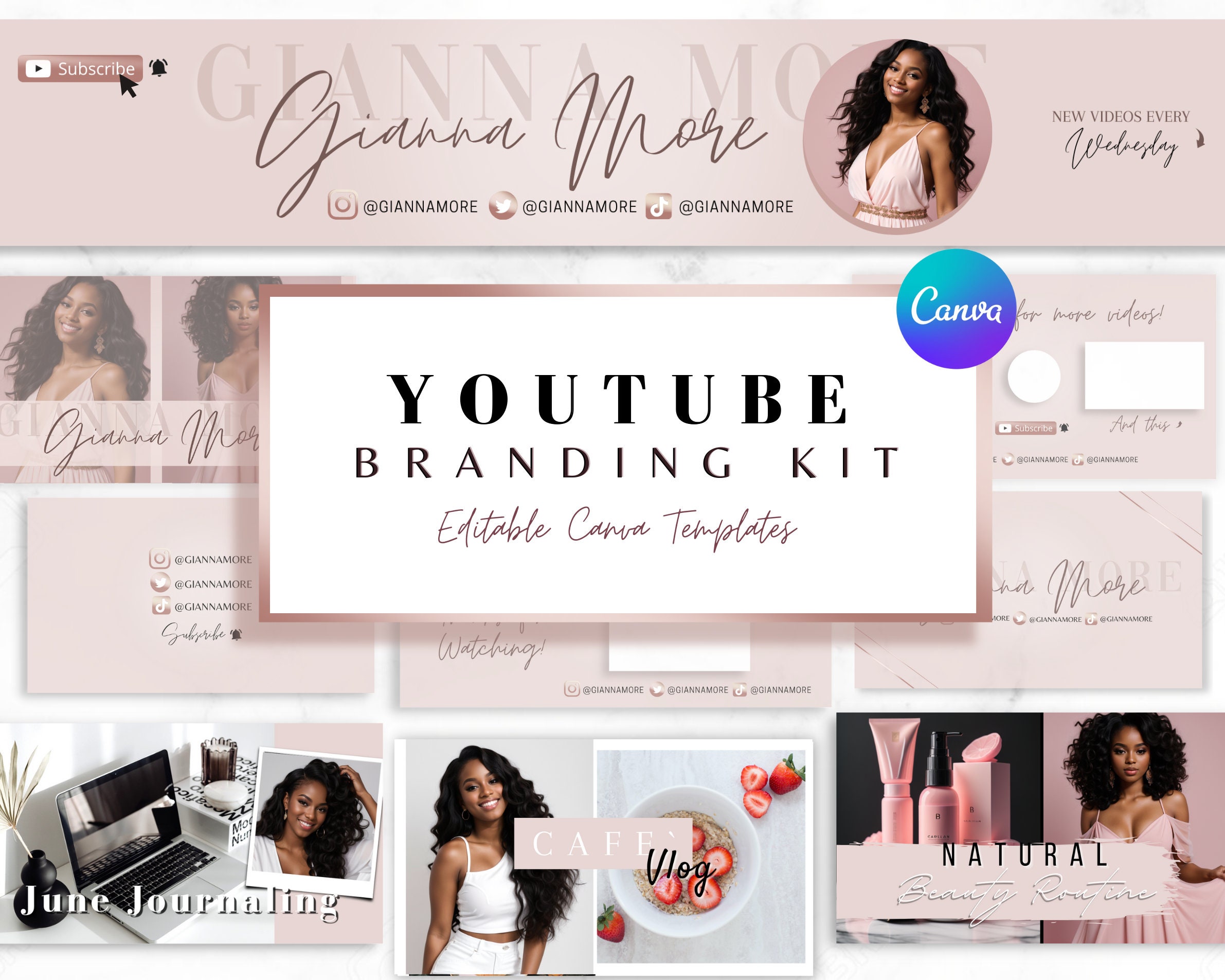 YouTube Branding Kit l Editable Banners, Intros, Outros & Thumbnail Templates l Editable Canva Templates
