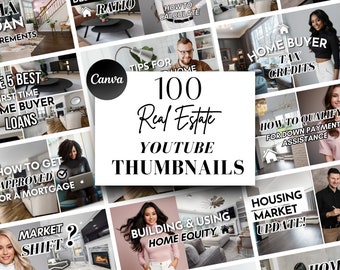 Real Estate Thumbnail Templates | YouTube Thumbnail Templates | Real Estate | 100 Canva Templates