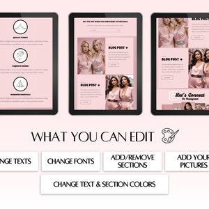 May include: A pink and white digital template for a blog post with the text "BLOG POST +" and a call to action to "See More". The template is designed for a fashion blog and features a photo of two women wearing pink satin outfits. The template also includes a section for a social media call to action with the text "Let's Connect on Instagram".