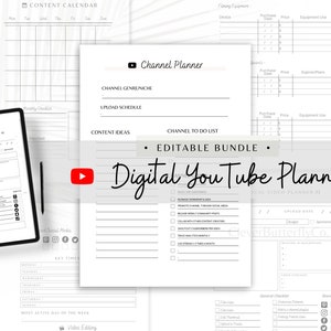 YouTube Planner l Content & Video Planner -  EDITABLE BUNDLE - Printable Checklists, YouTube Templates