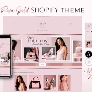 Shopify Theme | Rose Gold Shopify Website Template 2.0 | Pink & Rose Gold | Ecommerce Website Theme