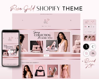 Shopify Theme | Rose Gold Shopify Website Template 2.0 | Pink & Rose Gold | Ecommerce Website Theme