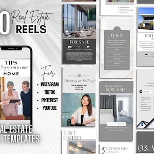 Real Estate Reel Templates | TikTok And Instagram Reels | Real Estate Promotion Reels For All Business Types | 60 Editable Canva Templates