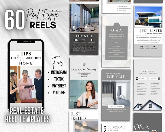 Real Estate Reel Templates | TikTok And Instagram Reels | Real Estate Promotion Reels For All Business Types | 60 Editable Canva Templates