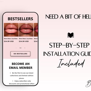 May include: A digital display advertising lip gloss products, with the text "BESTSELLERS" at the top. The display includes product images, prices, and a call to action to "SEE BESTSELLERS." Additional text promotes email membership.