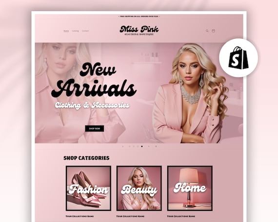 Pink Shopify Theme | All Pink Website Template | Boutique, Beauty & Hair Ecommerce Website Theme