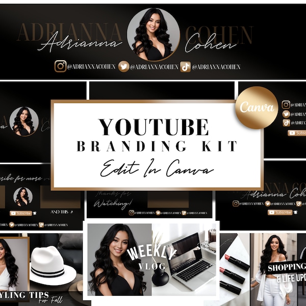 YouTube Branding Kit | Editable Banners, Intros, Outros & Thumbnail Templates | Canva Templates