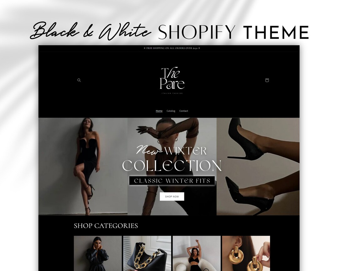 Shopify Plack Shopify Theme Black & White Shopify Website Template Dark - Etsy