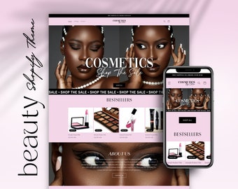 Sitio web de belleza en rosa, blanco y negro / Tema de Shopify / Plantilla de sitio web / Sitio web de Shopify / Sitio web de comercio electrónico para la mayoría de los tipos de negocios