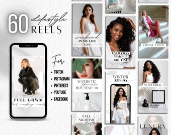 Reel Templates | Reel Covers For Instagram, TikTok, YouTube & More | Clean, Minimal Aesthetic | 60 Editable Canva Templates
