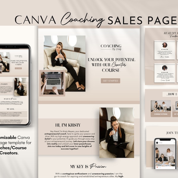 Canva Sales Page Template | Coaching Sales Page | Course Landing Page | Coaching Canva Website Template