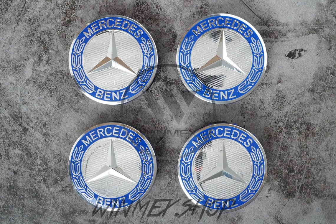 Set of 4 BLUE Mercedes Benz Alloy Wheel Centre Caps 75mm HUB Etsy