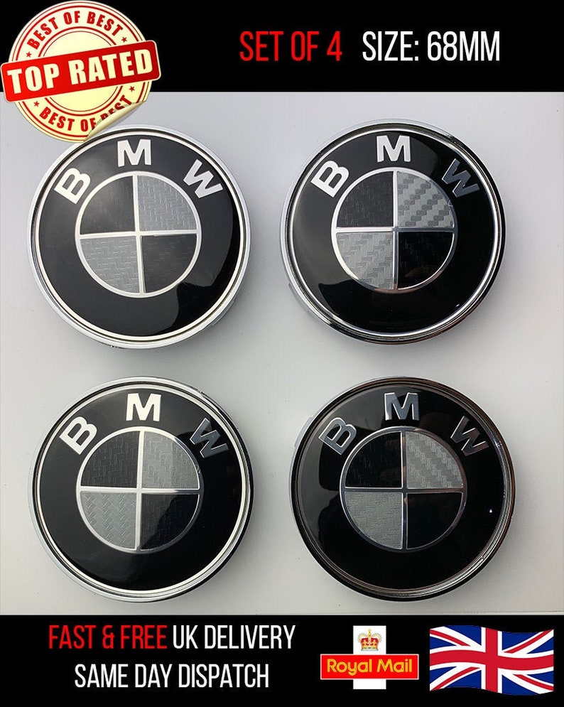 4x Carbon Black BMW Alloy Wheel Centre Hub Caps Covers Badges Etsy