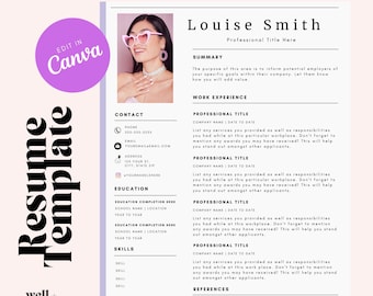Plantilla de currículum Canva / Currículum de estilista esteticista / Currículum moderno profesional / Plantilla de currículum editable con foto
